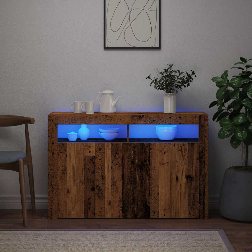 Cabinet with LED lights, old wood, 115.5x30x75 cm, processed wood