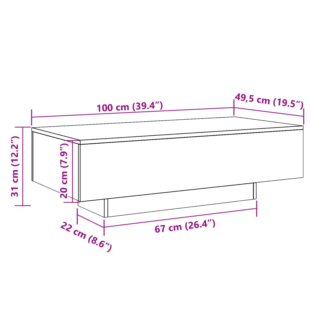 Coffee table, old wood, 100x49.5x31 cm, processed wood