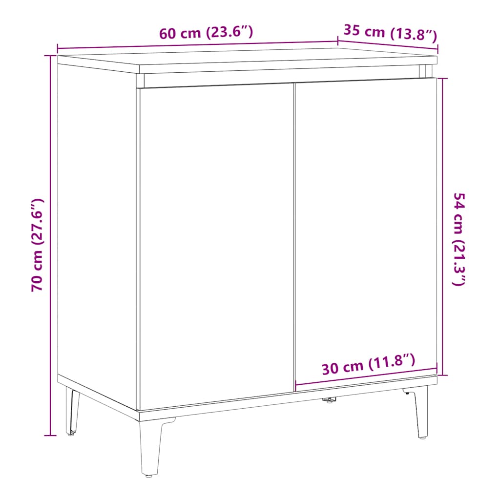 Sideboard Handcrafted Oak 60x35x70 cm Processed Wood