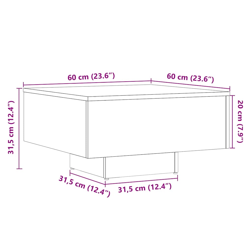 Coffee table, Artisanal oak, 60x60x31.5 cm processed wood