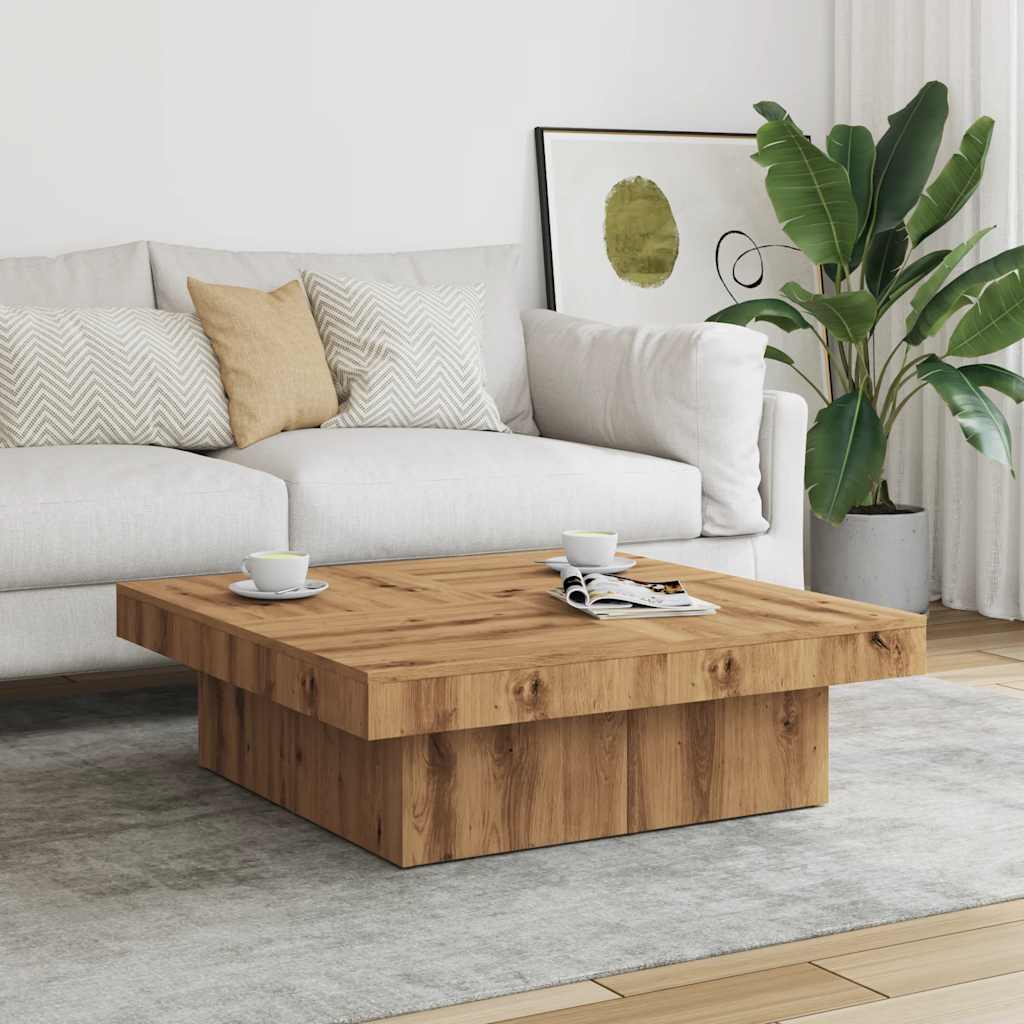 Coffee table, handcrafted oak, 90x90x28 cm, processed wood