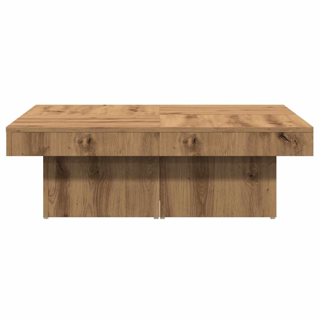 Coffee table, handcrafted oak, 90x90x28 cm, processed wood