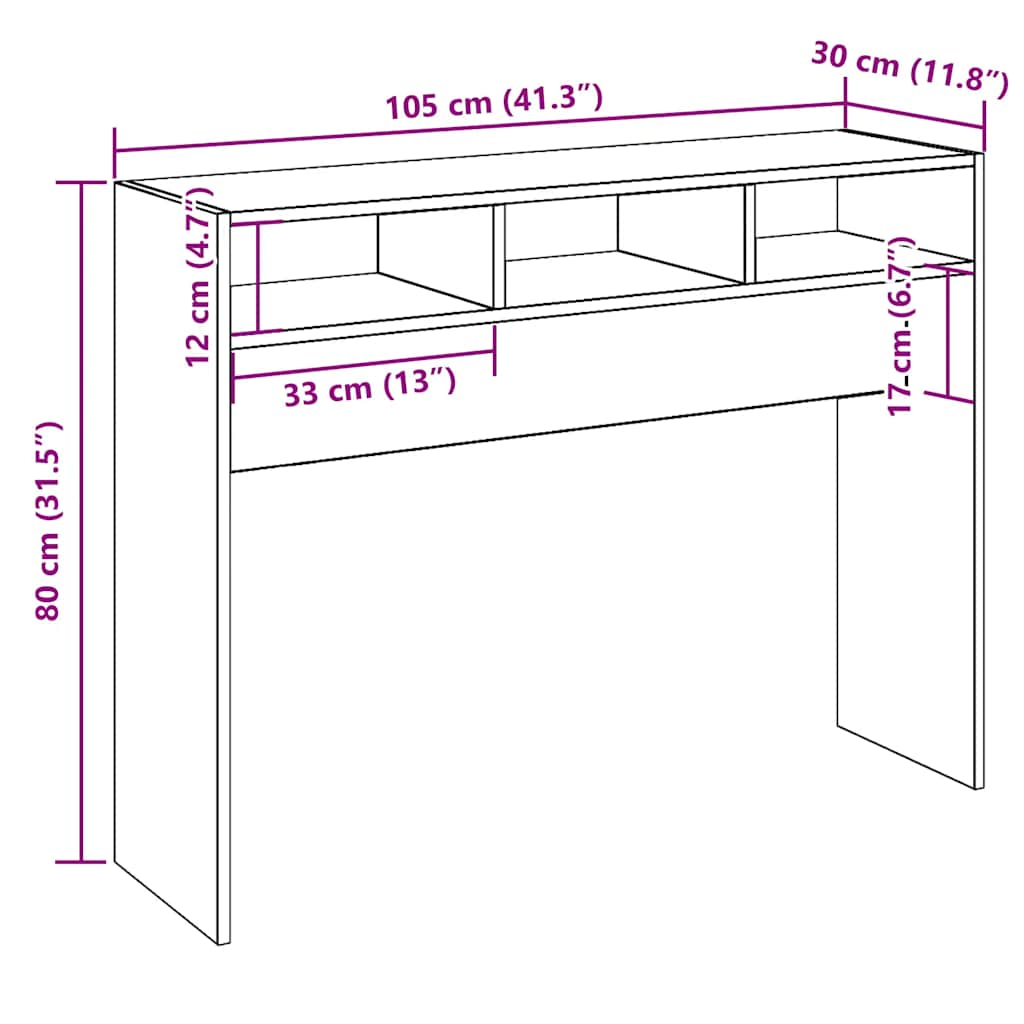 Console table, handcrafted oak, 105x30x80 cm, processed wood