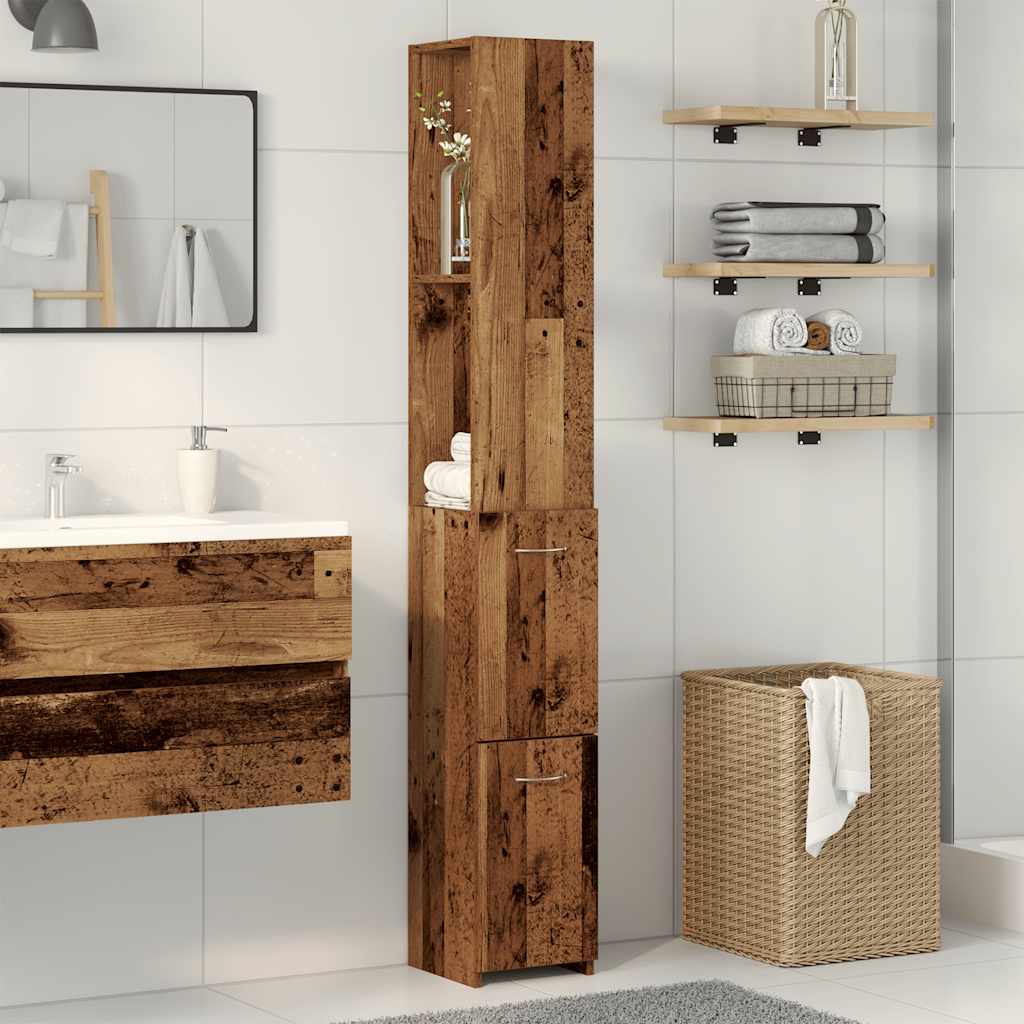 Bathroom cabinet, old wood, 25x25x170 cm, chipboard