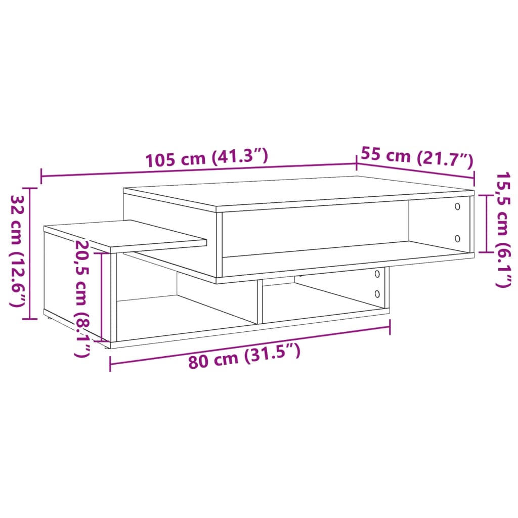 Coffee table, old wood, 105x55x32 cm, processed wood