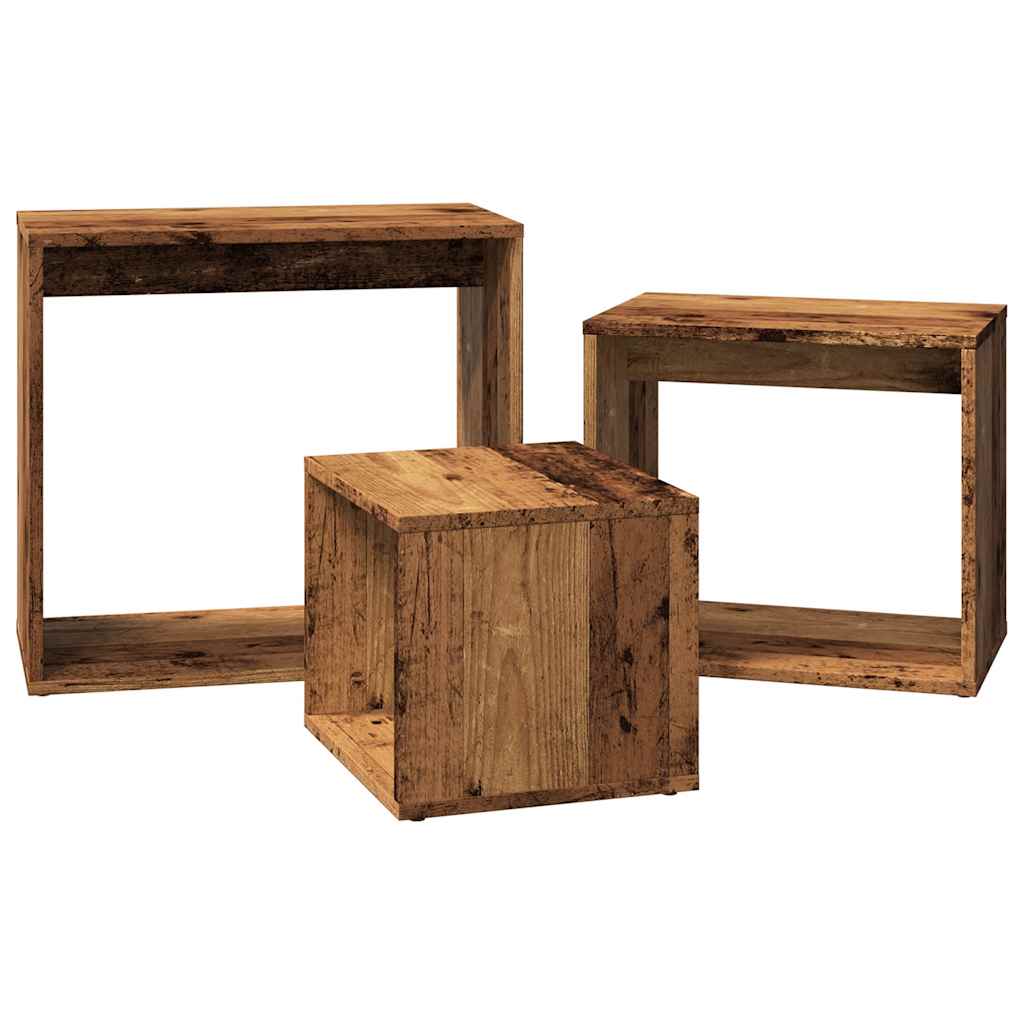 Stackable tables, 3 pcs., old wood, processed wood