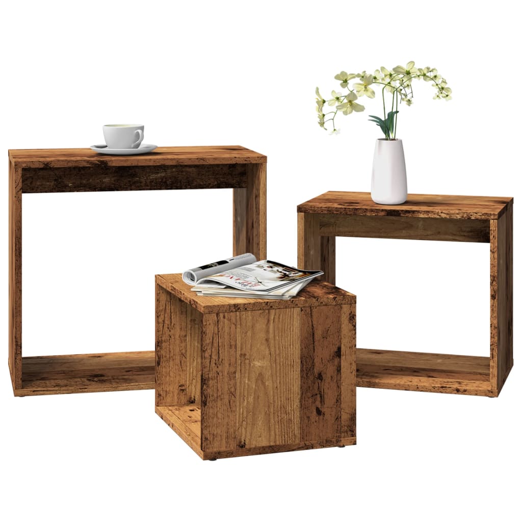 Stackable tables, 3 pcs., old wood, processed wood