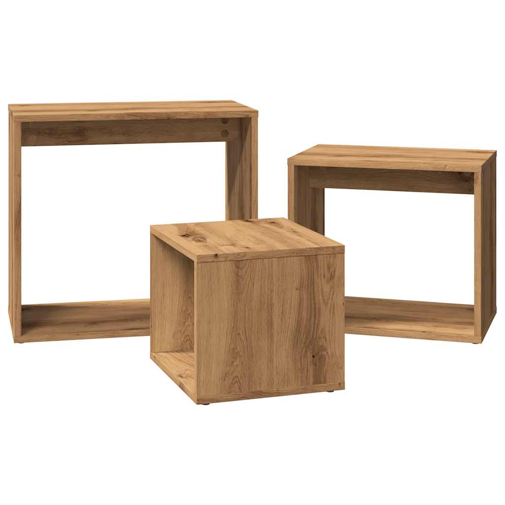 Stackable coffee tables, 3 pcs., handcrafted oak, processed wood