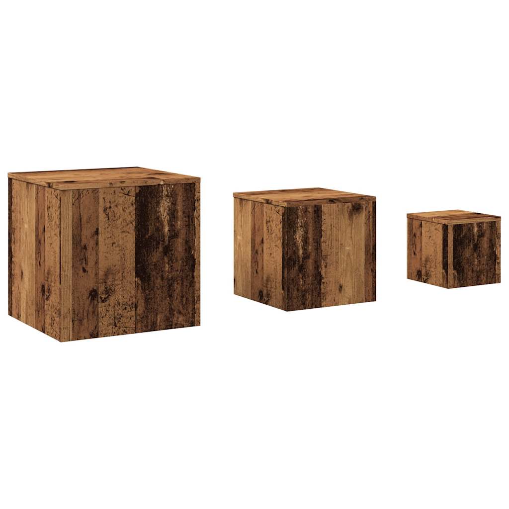 Side tables, 3 pcs., old wood, processed wood