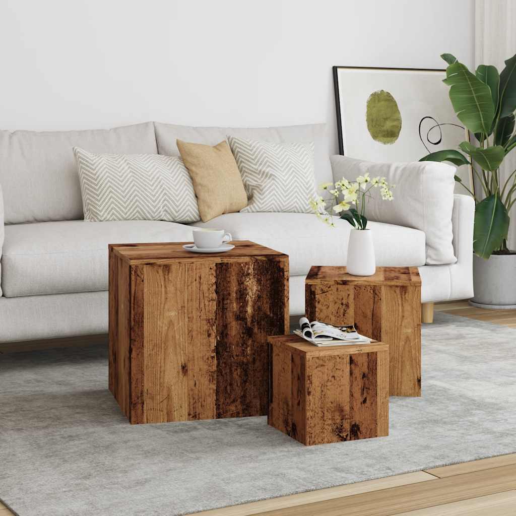 Side tables, 3 pcs., old wood, processed wood