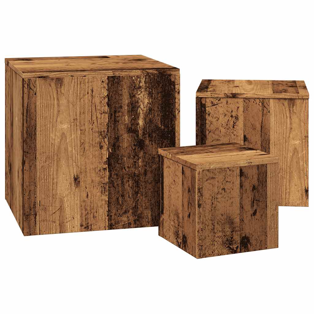 Side tables, 3 pcs., old wood, processed wood