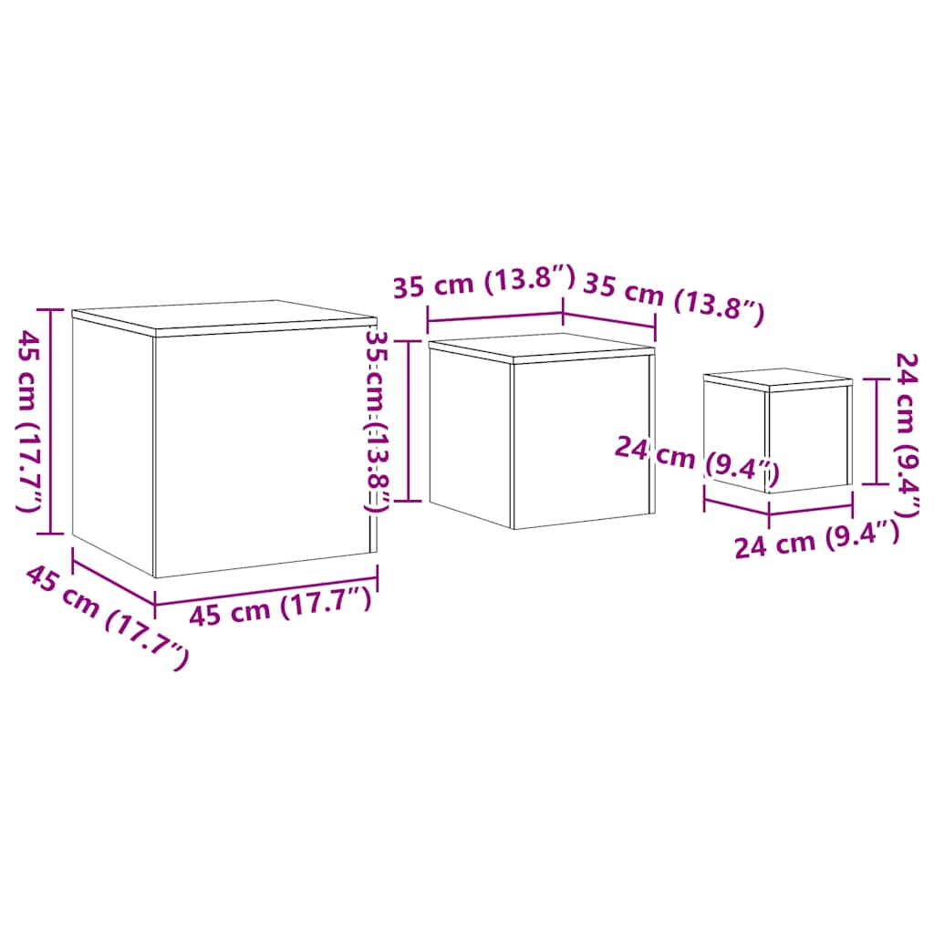 Side tables, 3 pcs., old wood, processed wood