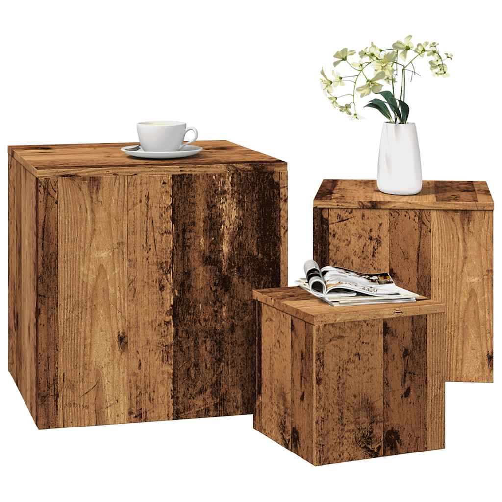 Side tables, 3 pcs., old wood, processed wood