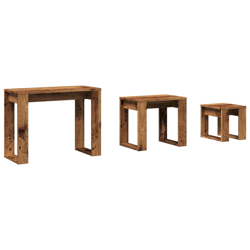 Stackable tables, 3 pcs., old wood, processed wood