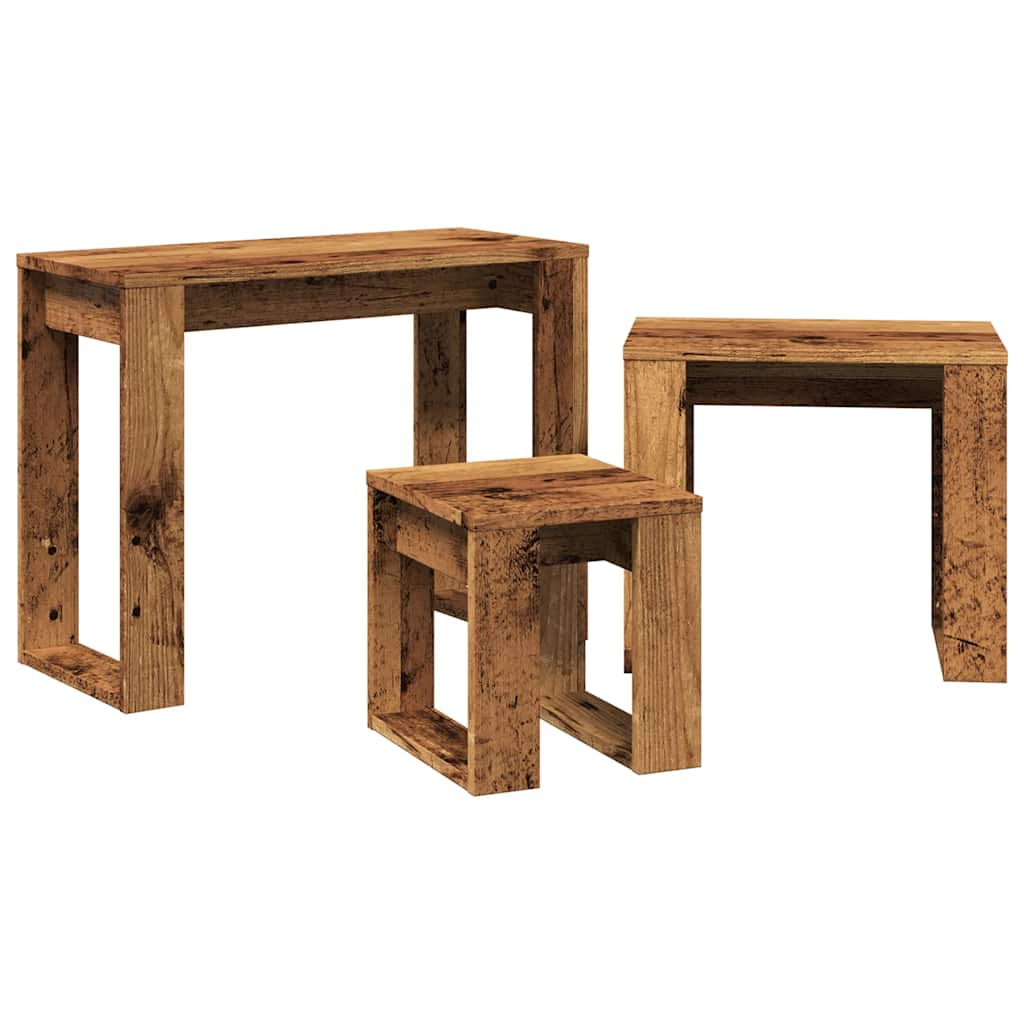 Stackable tables, 3 pcs., old wood, processed wood