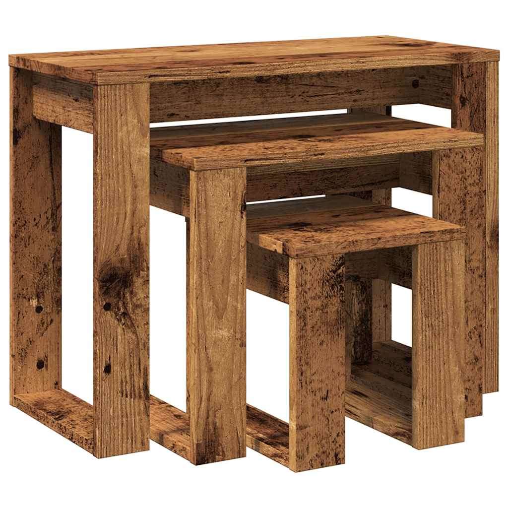 Stackable tables, 3 pcs., old wood, processed wood