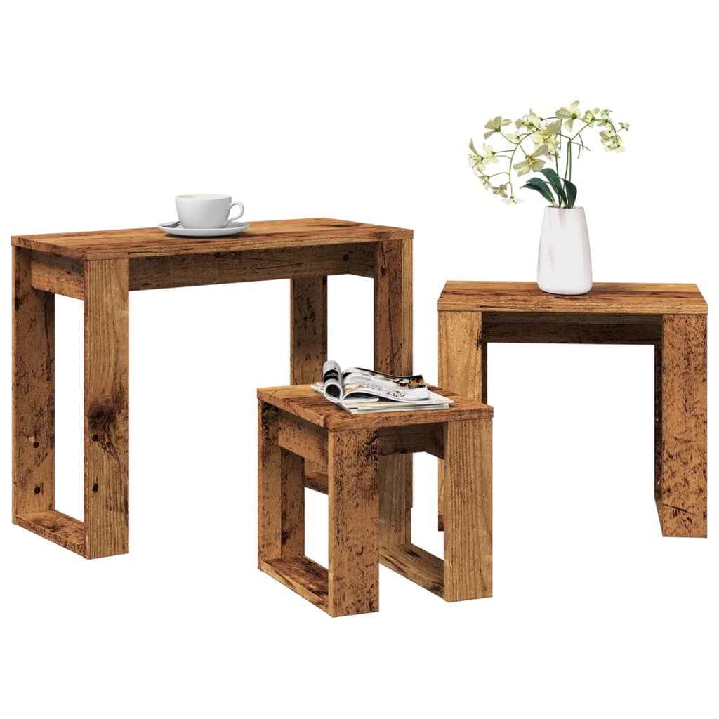 Stackable tables, 3 pcs., old wood, processed wood