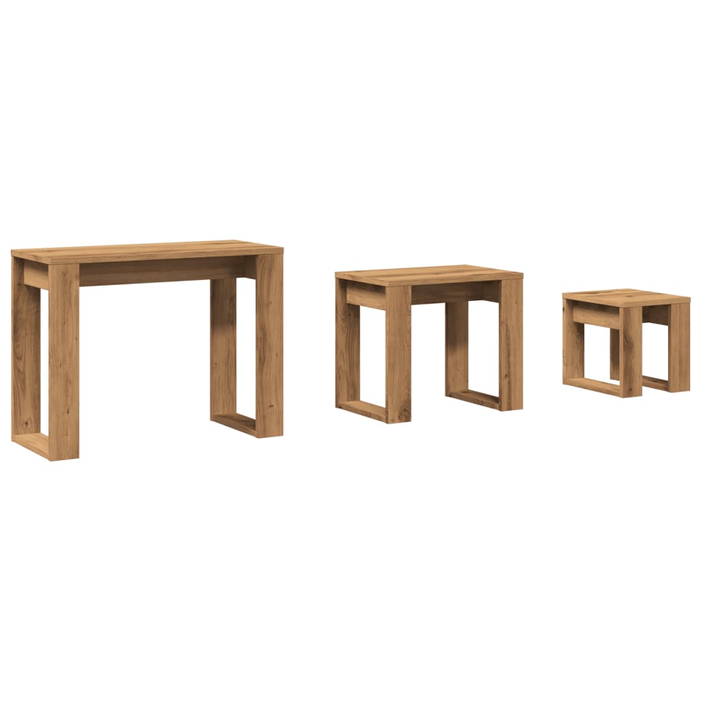 Stackable tables, 3 pcs., handcrafted oak, processed wood