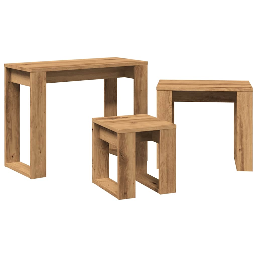 Stackable tables, 3 pcs., handcrafted oak, processed wood