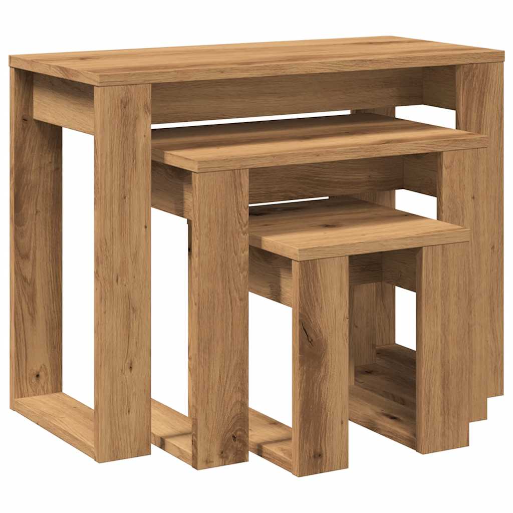 Stackable tables, 3 pcs., handcrafted oak, processed wood