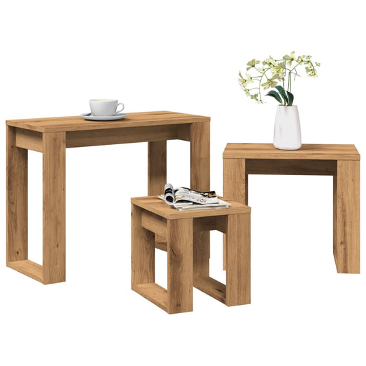 Stackable tables, 3 pcs., handcrafted oak, processed wood