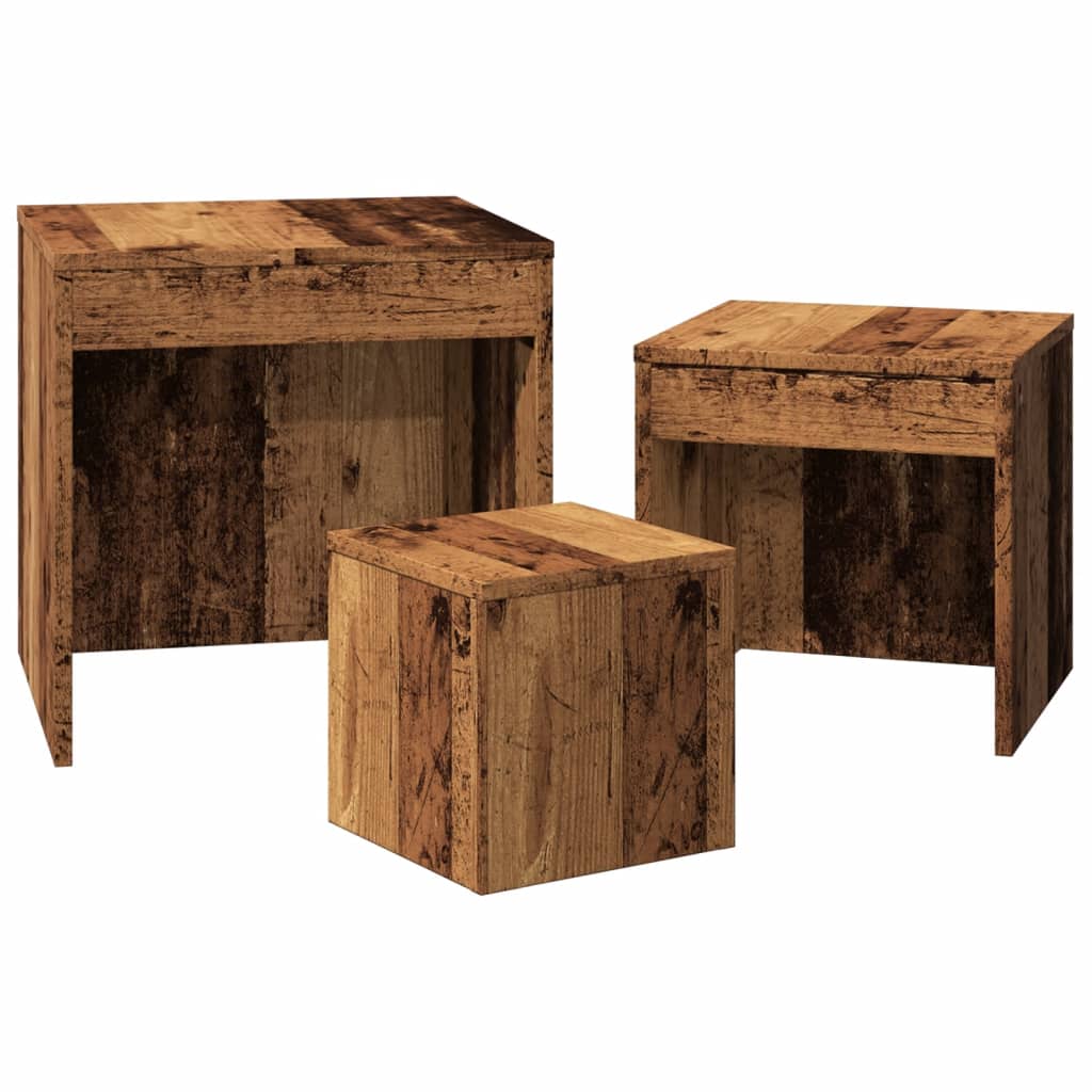 Stackable tables, 3 pcs., old wood, processed wood