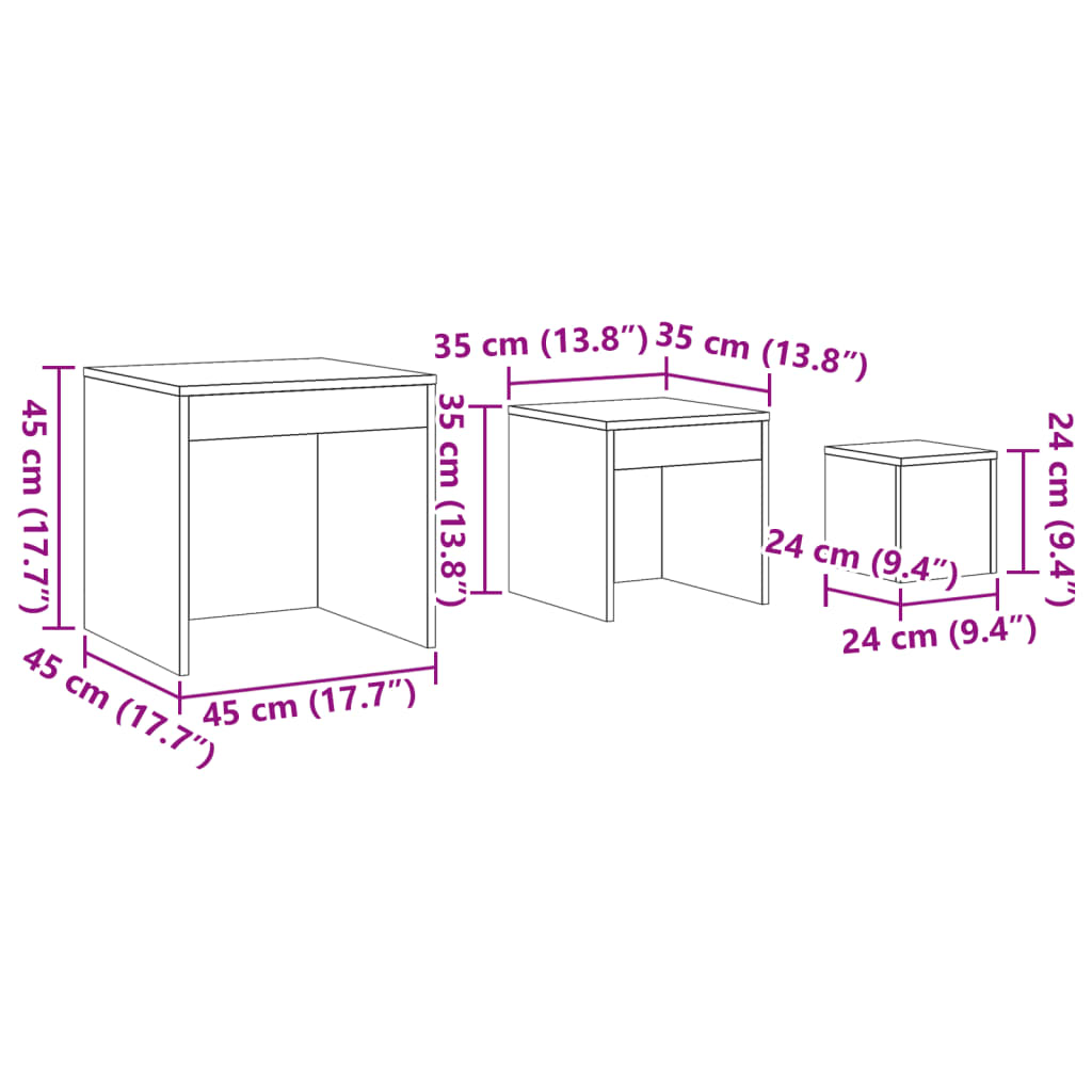 Stackable tables, 3 pcs., old wood, processed wood