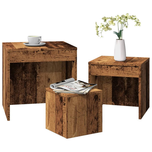 Stackable tables, 3 pcs., old wood, processed wood