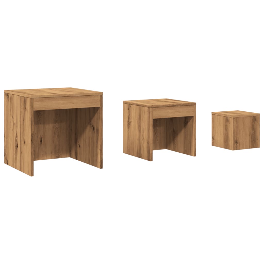 Stackable coffee tables, 3 pcs., handcrafted oak, processed wood