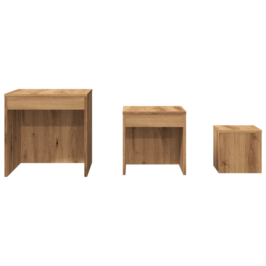 Stackable coffee tables, 3 pcs., handcrafted oak, processed wood