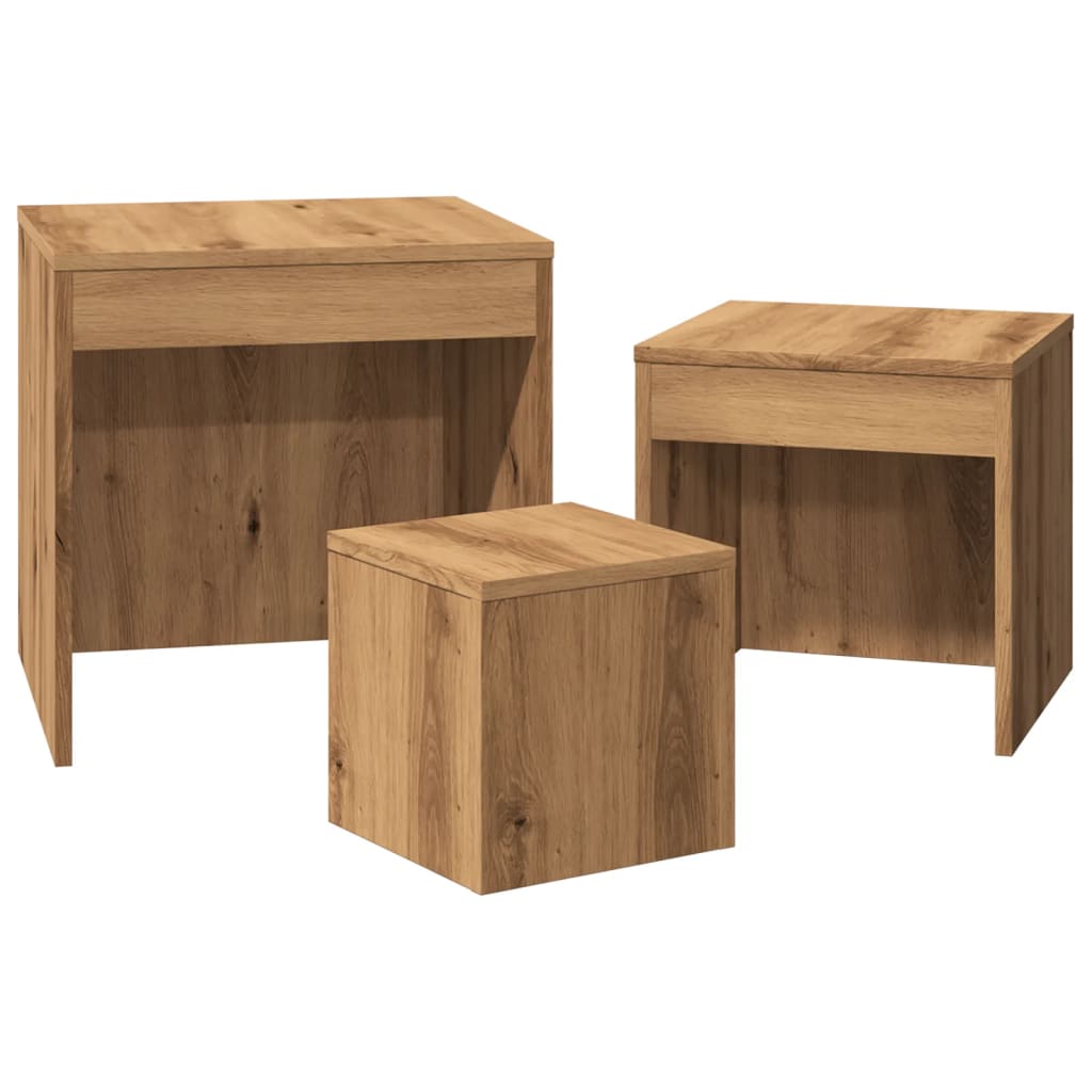 Stackable coffee tables, 3 pcs., handcrafted oak, processed wood