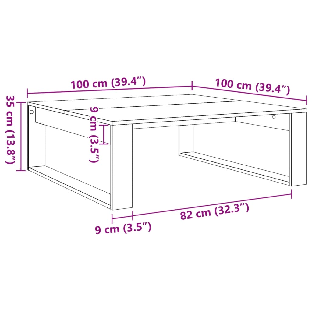 Coffee table, old wood, 100x100x35 cm, processed wood