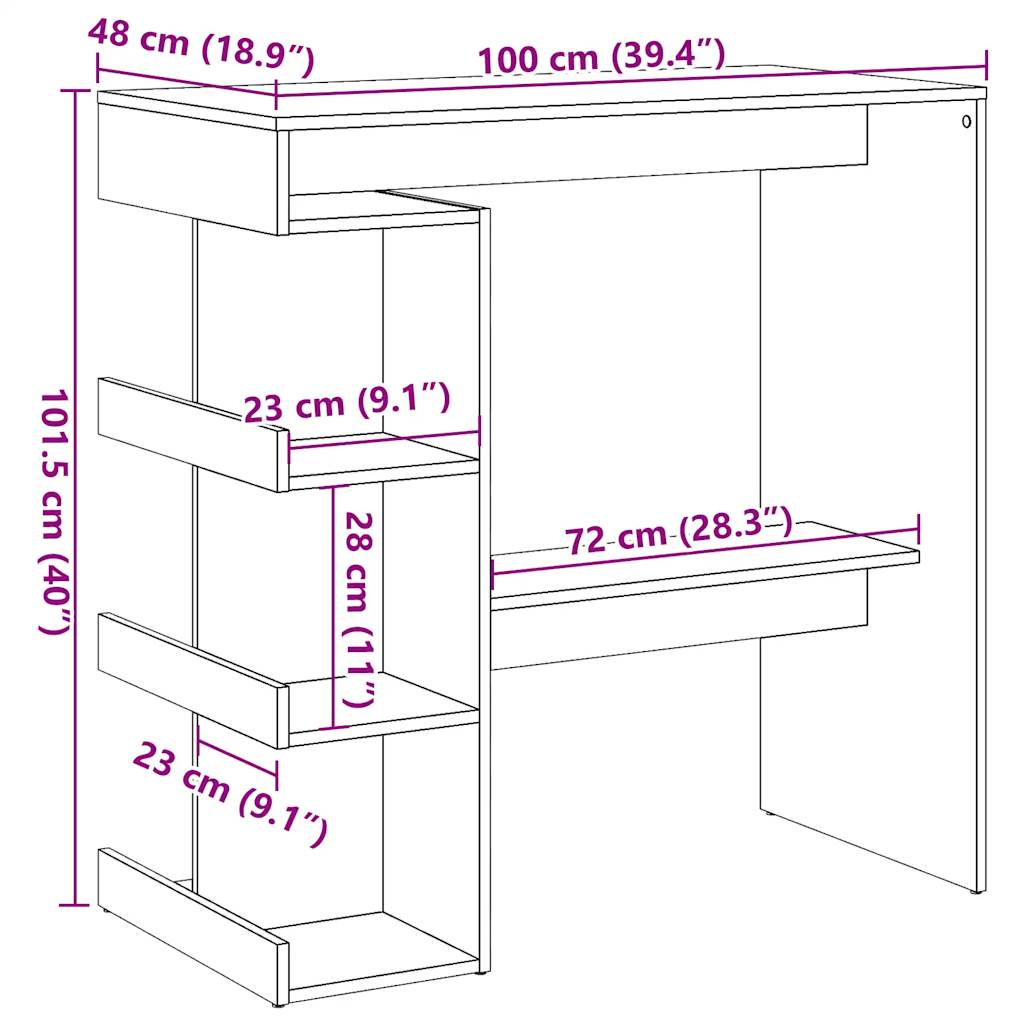 Masă bar cu raft de depozitare Stejar artizanal 100x48x101,5 cm