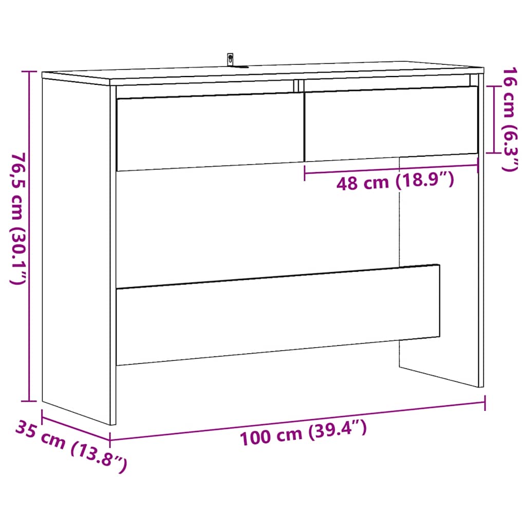 Măsuță consolă, stejar artizanal, 100x35x76,5cm, lemn prelucrat