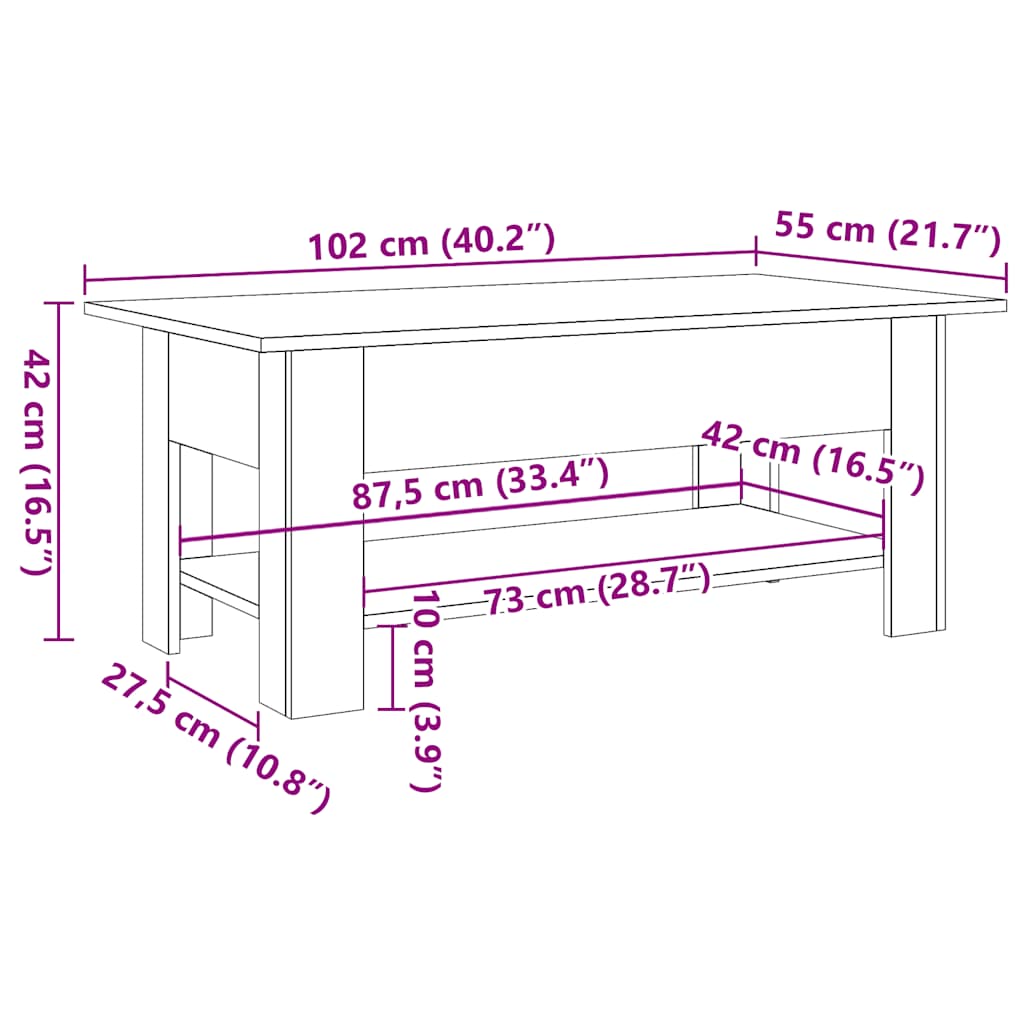 Coffee table, old wood, 102x55x42 cm, processed wood