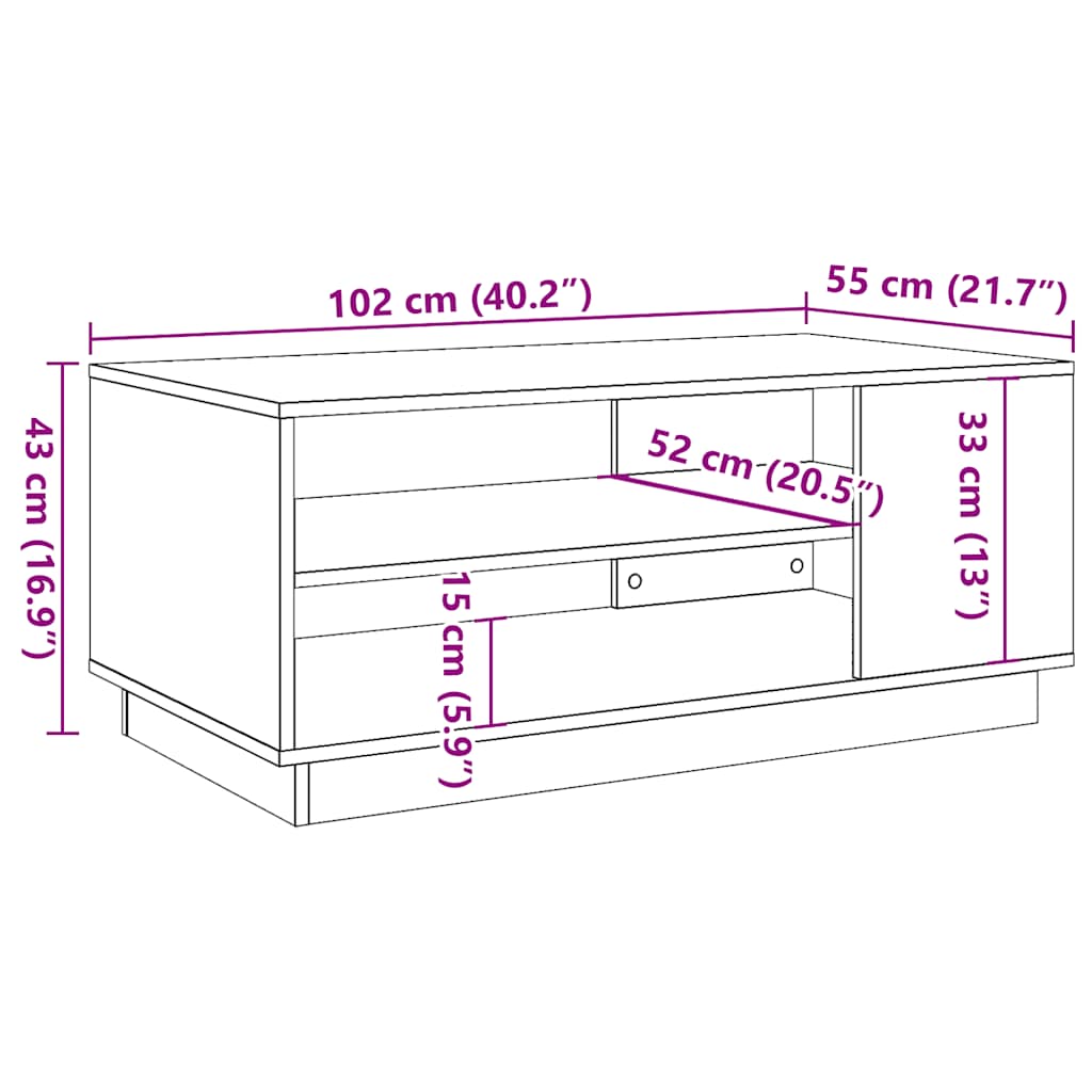 Coffee table, handcrafted oak, 102x55x43 cm processed wood