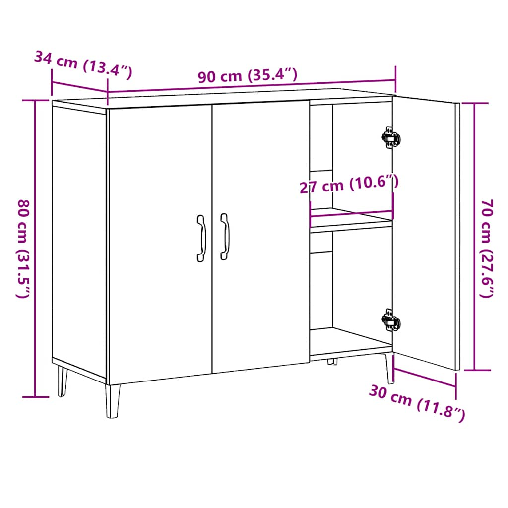 Dulap, stejar artizanal, 90x34x80 cm, lemn prelucrat