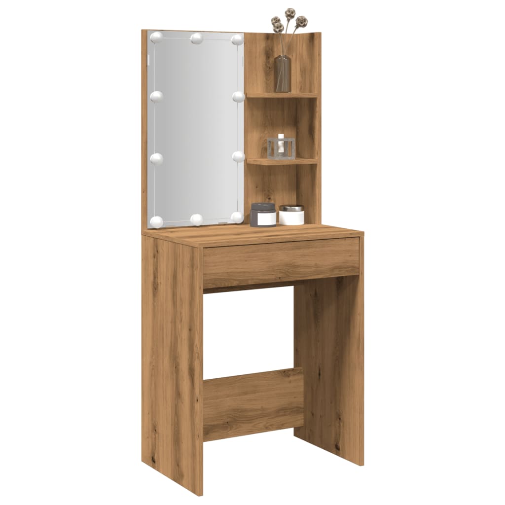 LED dressing table, handcrafted oak, 60x40x140 cm