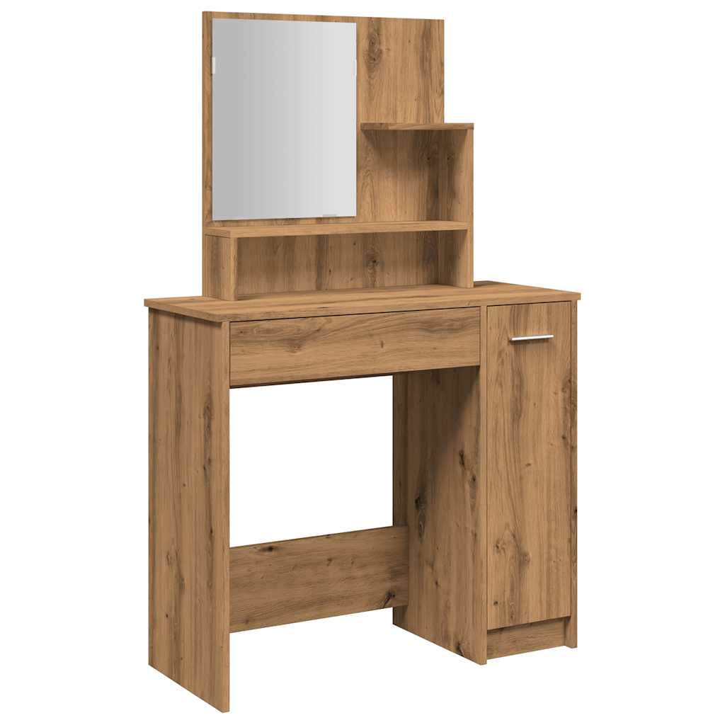 Dressing table with mirror, handcrafted oak, 74.5x40x141 cm