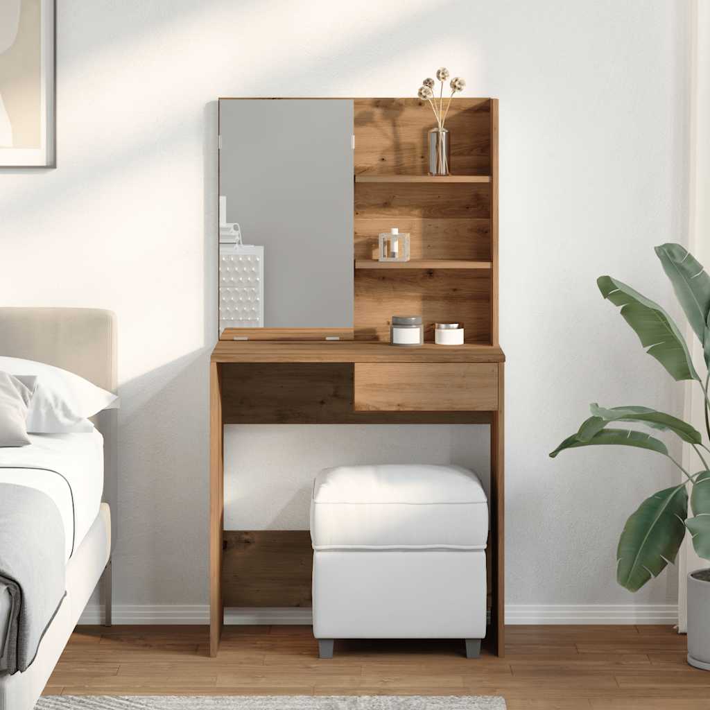 Dressing table with mirror, handcrafted oak, 74.5x40x141 cm