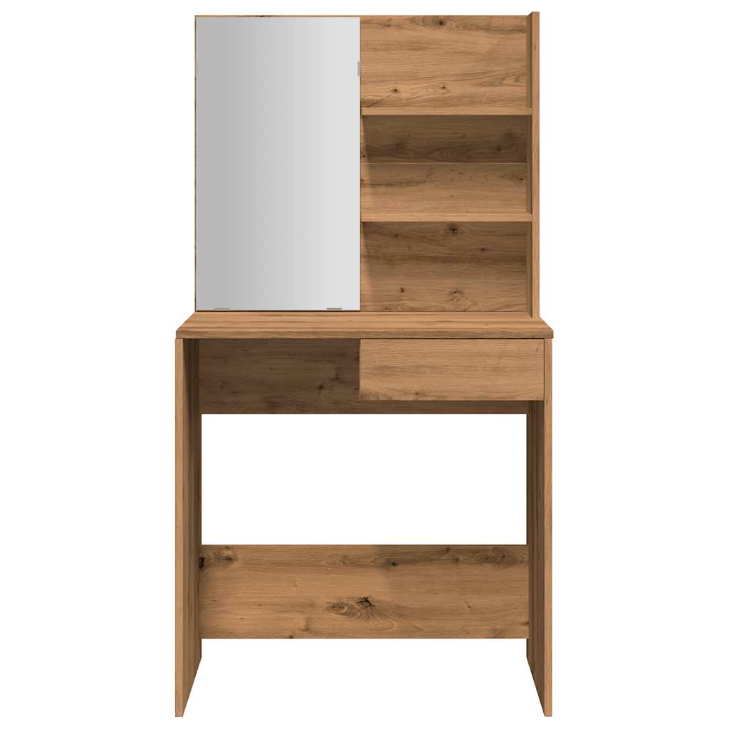 Dressing table with mirror, handcrafted oak, 74.5x40x141 cm