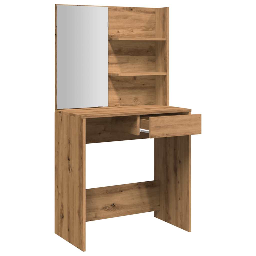 Dressing table with mirror, handcrafted oak, 74.5x40x141 cm