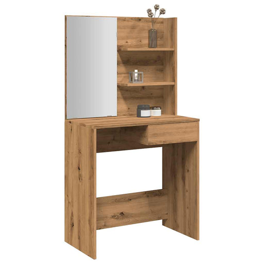 Dressing table with mirror, handcrafted oak, 74.5x40x141 cm