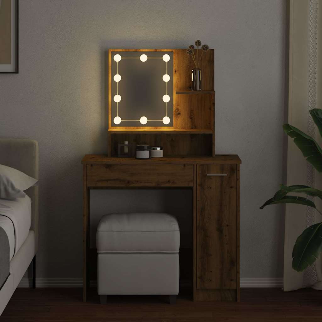 LED dressing table, handcrafted oak, 86.5x35x136 cm