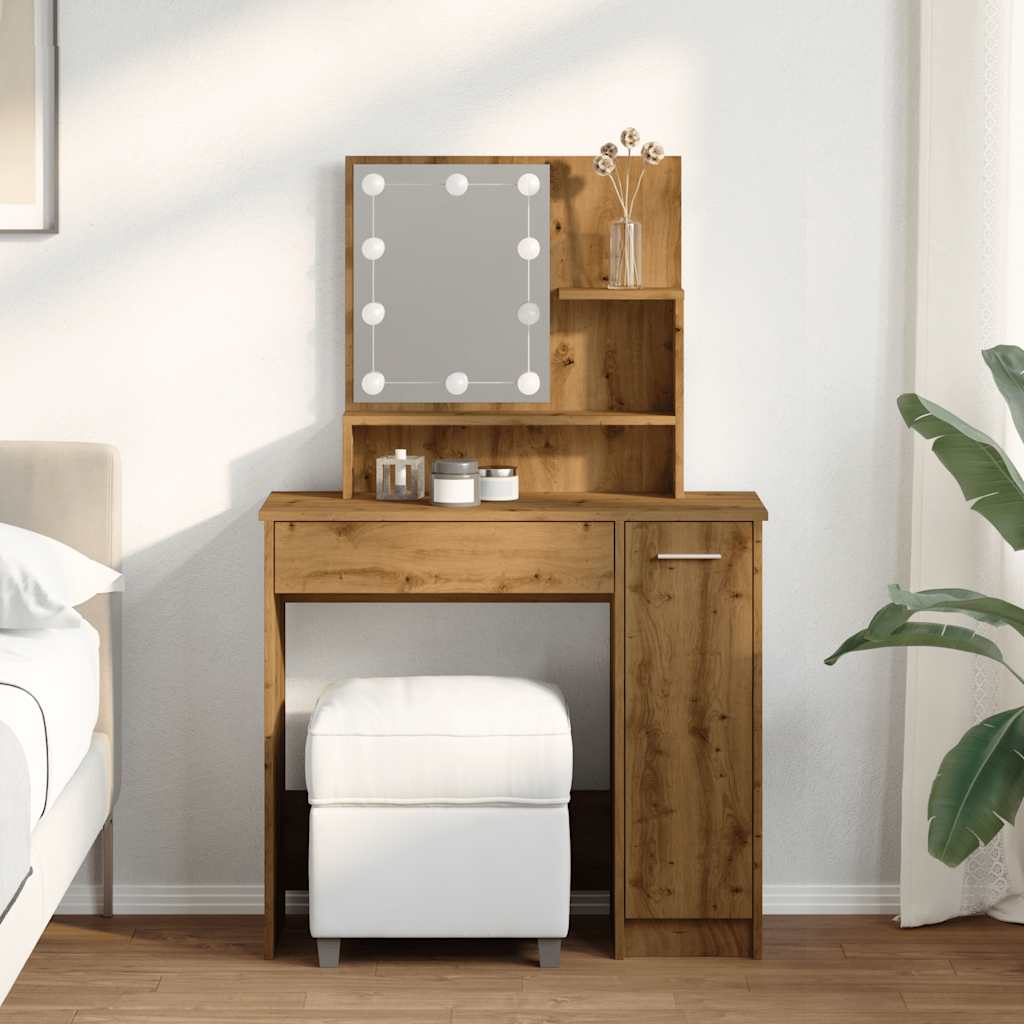 LED dressing table, handcrafted oak, 86.5x35x136 cm