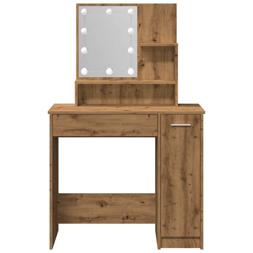 LED dressing table, handcrafted oak, 86.5x35x136 cm