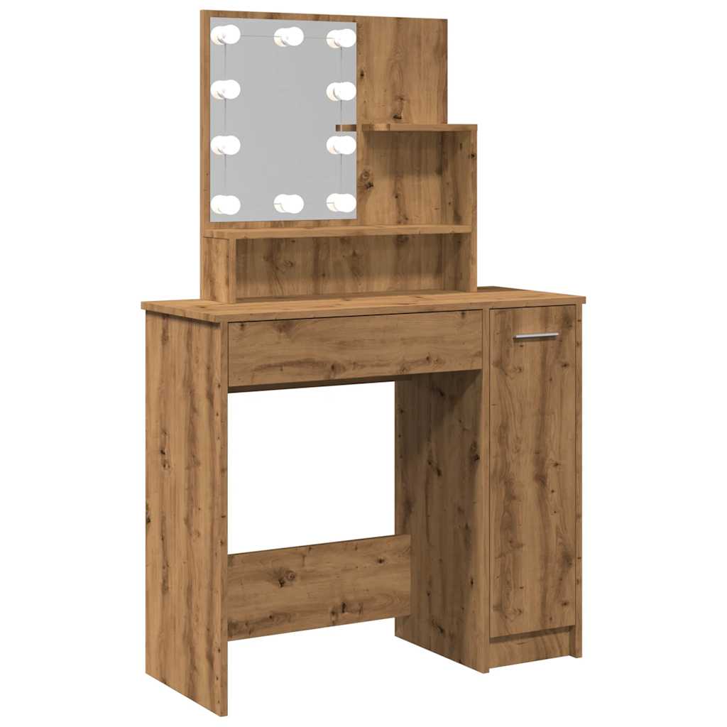 LED dressing table, handcrafted oak, 86.5x35x136 cm