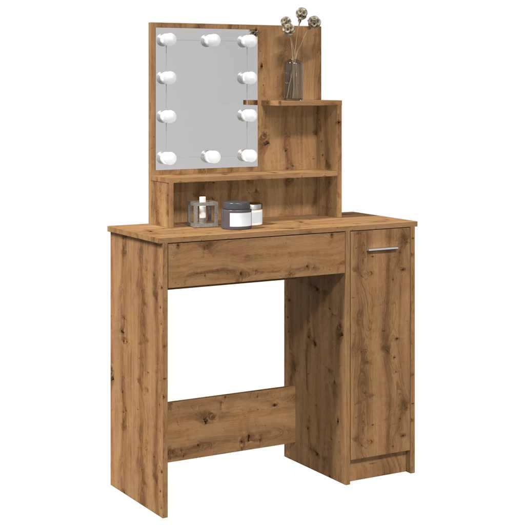 LED dressing table, handcrafted oak, 86.5x35x136 cm