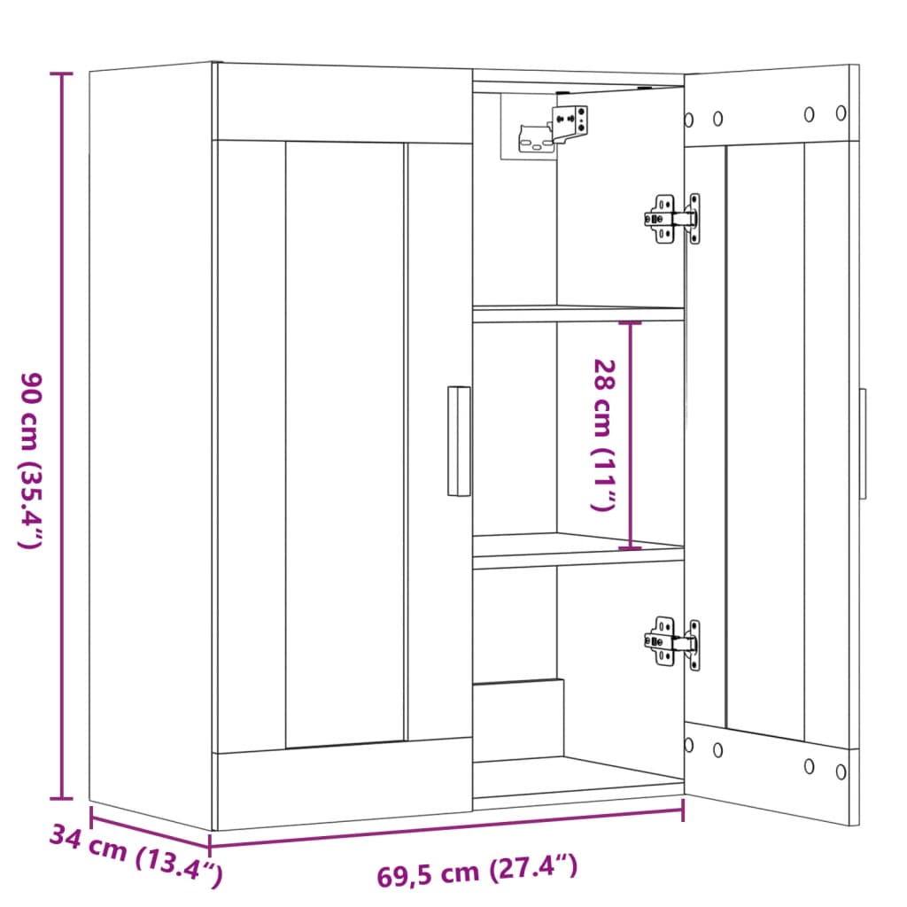 Dulap de perete suspendat, lemn vechi, 69,5x34x90 cm