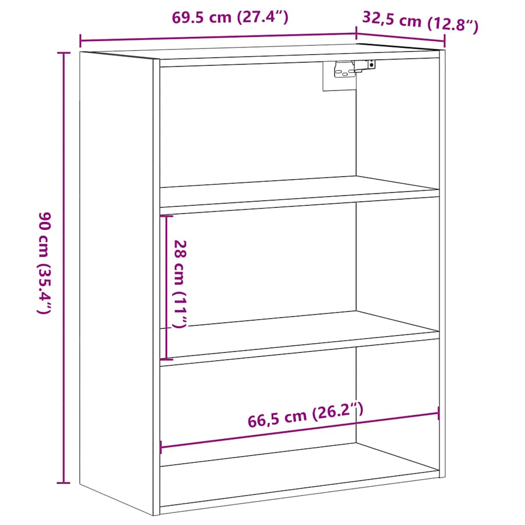 Dulap de perete suspendat, lemn vechi, 69,5x32,5x90 cm